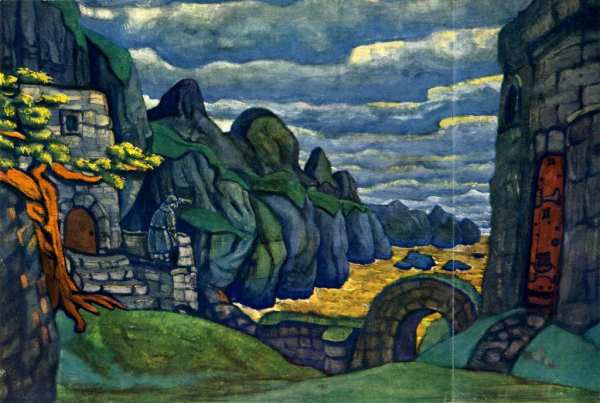 Рерих Н. К. Замок Тристана, Тристан и Изольда (для оперы Зимина, 1912, не поставлено)